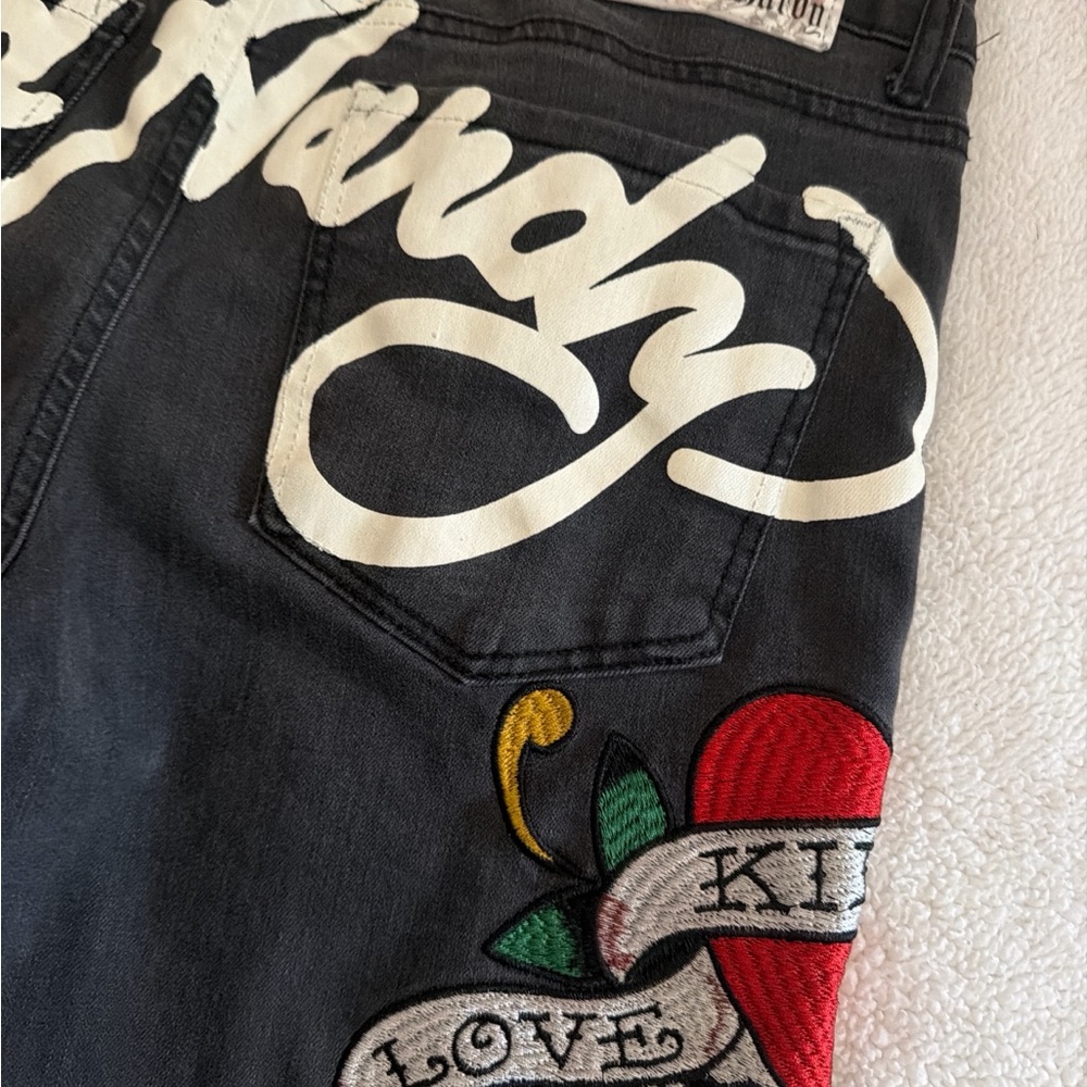 Ed Hardy Dark Jeans with Heart and Lettering